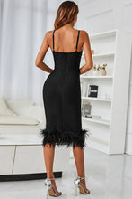 Load image into Gallery viewer, Black Bodycon Dress with feather trim
