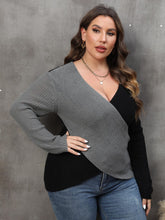 Load image into Gallery viewer, Plus Size Two-Tone Surplice Neck Sweater
