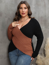 Load image into Gallery viewer, Plus Size Two-Tone Surplice Neck Sweater
