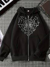 Load image into Gallery viewer, Long Sleeve Spider Net Graphic Hooded Jacket
