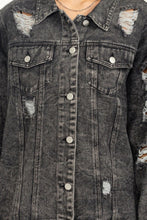 Load image into Gallery viewer, HYFVE Tess Distressed Denim Jacket in Black Denim
