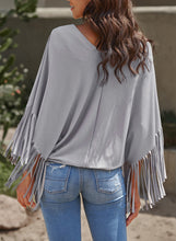 Load image into Gallery viewer, Fringe Trim Center Seam Dolman Sleeve Top
