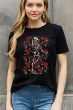 Load image into Gallery viewer, Simply Love Full Size Skeleton &amp; Rose Graphic Cotton Tee

