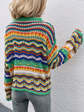 Load image into Gallery viewer, Rainbow Stripe Openwork Flare Sleeve Knit Top
