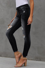 Load image into Gallery viewer, Button Fly Hem Detail Ankle-Length Skinny Jeans
