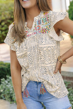 Load image into Gallery viewer, Embroidered Printed Flutter Sleeve Blouse
