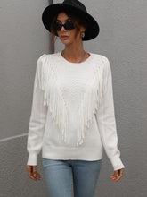 Load image into Gallery viewer, Double Take Fringe Detail Ribbed Trim Sweater
