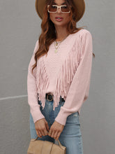 Load image into Gallery viewer, Double Take Fringe Detail Ribbed Trim Sweater
