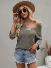 Load image into Gallery viewer, Notched Side Slit Drop Shoulder Sweater
