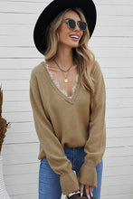 Load image into Gallery viewer, Lace Trim Flounce Sleeve V-Neck Sweater
