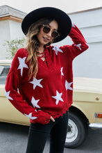 Load image into Gallery viewer, Star Pattern Lace-Up Drop Shoulder Sweater
