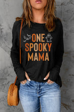 Load image into Gallery viewer, Round Neck Long Sleeve ONE SPOOKY MAMA Graphic T-Shirt
