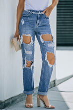 Load image into Gallery viewer, Distressed Frayed Straight Leg Jeans
