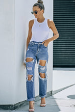 Load image into Gallery viewer, Distressed Frayed Straight Leg Jeans
