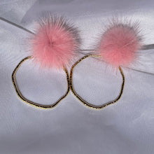Load image into Gallery viewer, Light Pink Powder Puff Hoops
